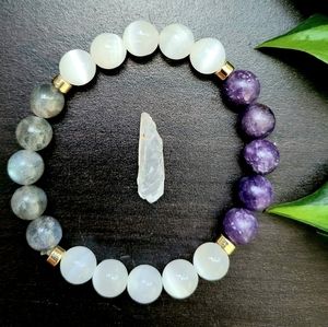 Lepidolite, Labradorite, & Selenite Bracelet